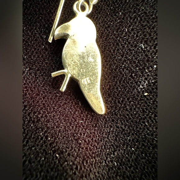Peruvian Silver Lapiz Lazuli Inlay Parrot Bird Earrings - Picture 6 of 6